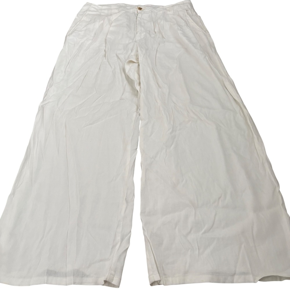 INC International Concepts Womens White Wide Leg Pleated Trousers Sz 16 Office